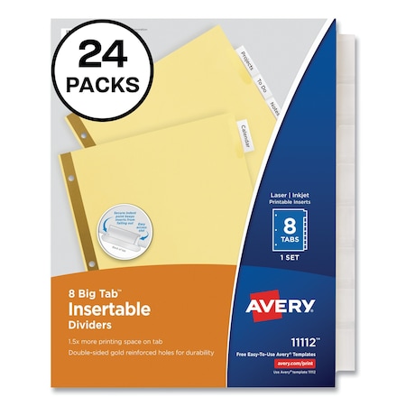 Avery Dennison Divider Tab, 8 Tab, White, Pk24 72782